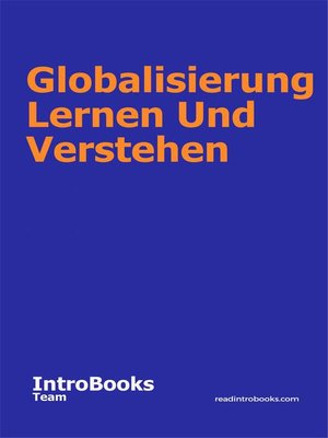 cover image of Globalisierung Lernen Und Verstehen